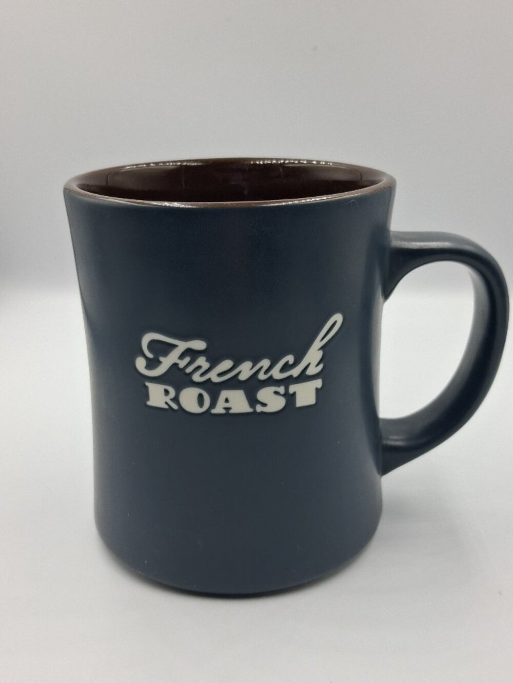 Starbucks 2011 French Roast New Bone China Embossed Navy Blue Coffee Mug EUC